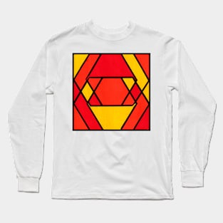 Orange Yellow Red Geometric Abstract Acrylic Painting Long Sleeve T-Shirt